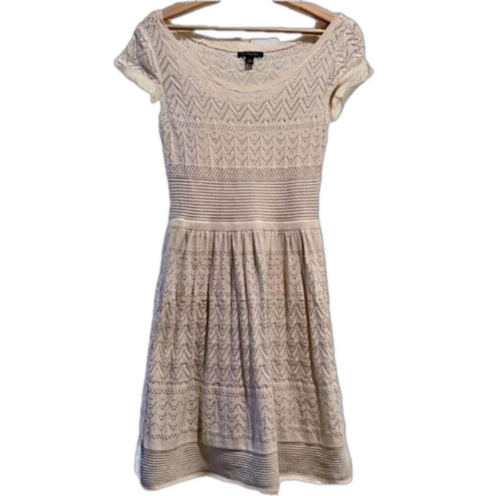 American Eagle White Crochet Mini Dress Small Petite Boho Metallic Resortwear